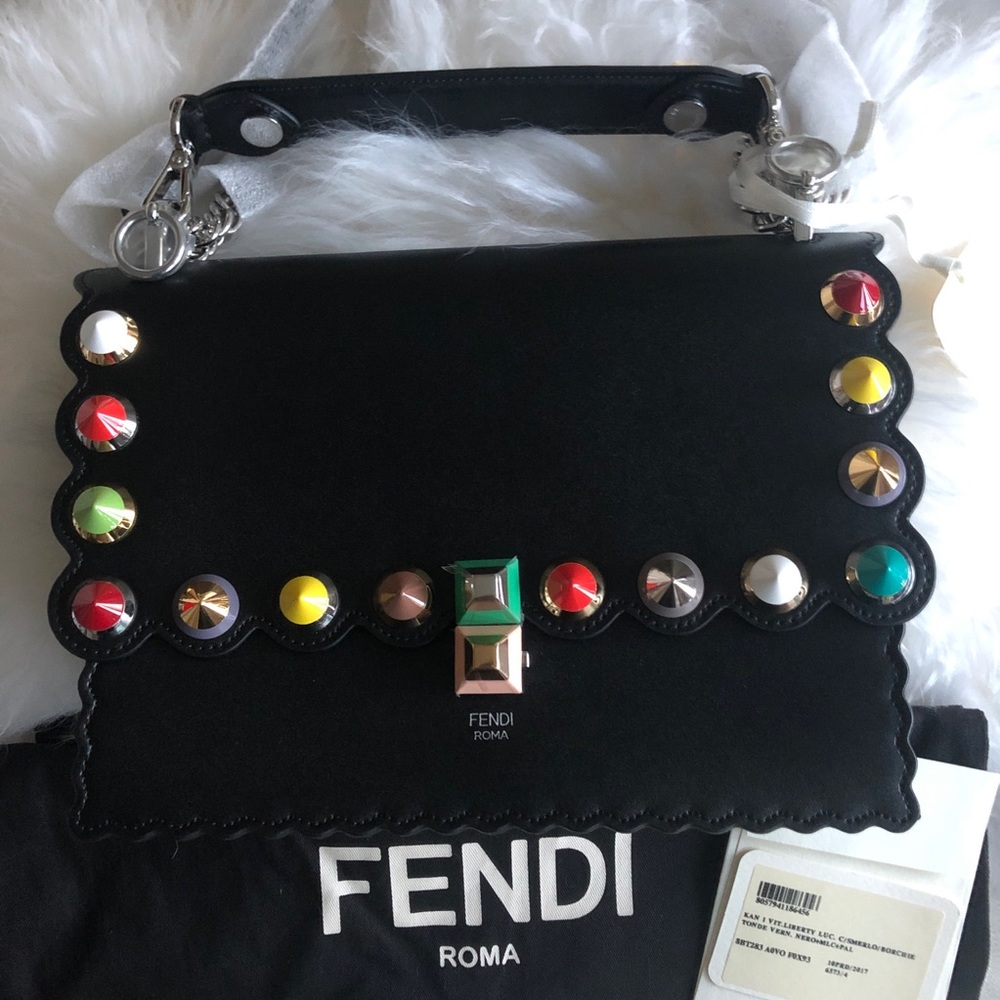 NEW Fendi Calfskin Studded Kan I Shoulder Bag - Picture 12 of 15